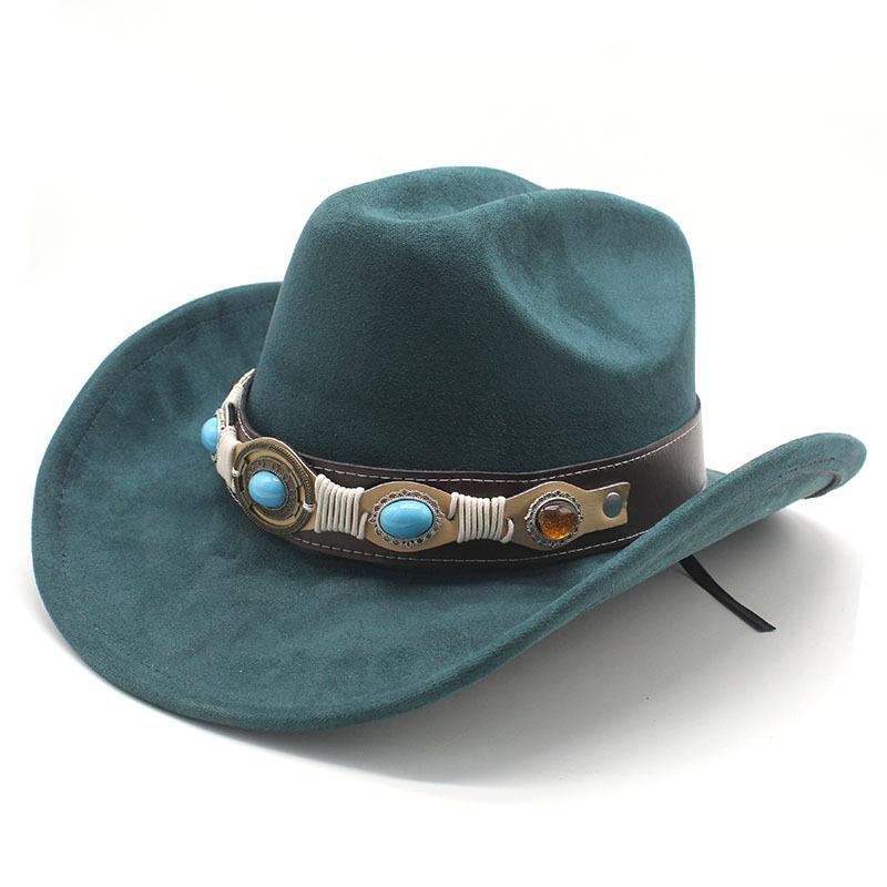 Фетровая шляпа ковбоя в стиле вестерн, тибетский цилиндр, бирюзовые аксессуары, джазовая шляпа, замшевая шляпа