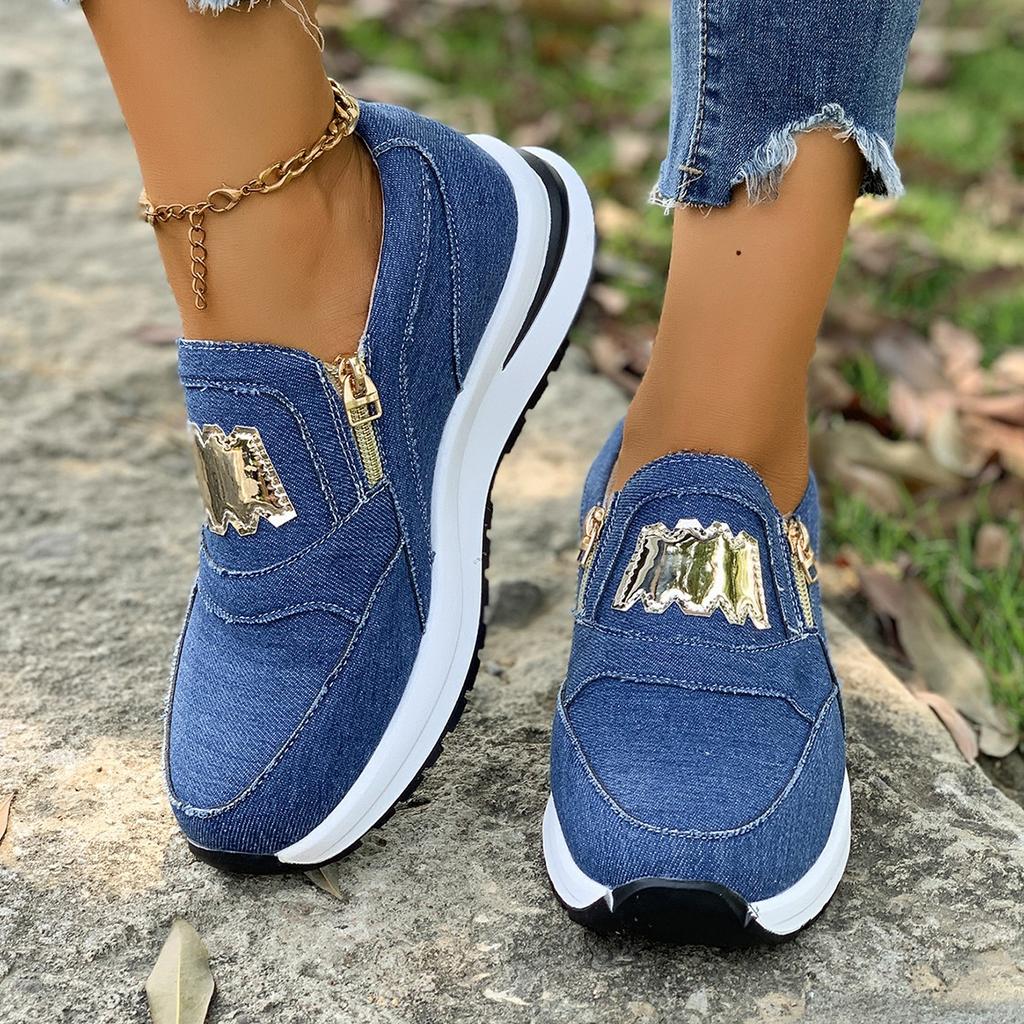 Fashion Plus-size Sneakers 2025 New Style European and American Casual Sneakers Zipper Women's Single Shoes for Women