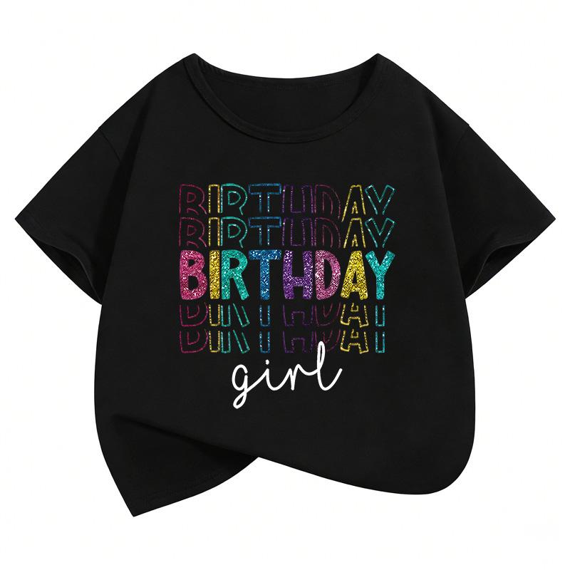 Детские футболки с принтом 'Birthday Girl' Летние футболки с коротким рукавом Одежда для девочек Кавайные топы Детская футболка в стиле Y2K