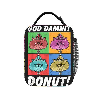 God Damnit Donut Cat Pop Art Insulated Lunch Bag Large Dungeon Crawler Carl Bag Tote Lunch Box College  Picnic Food Bag