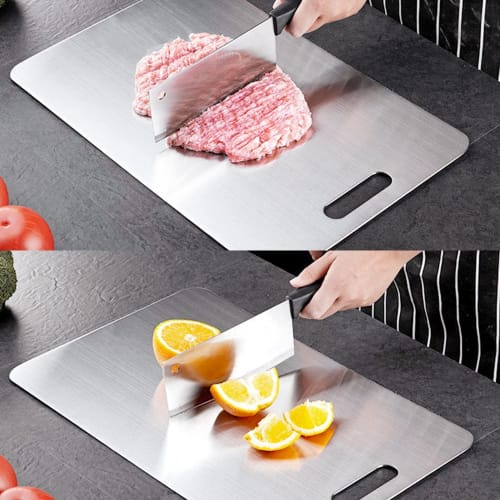 YEAVS Stainless Steel Cutting Board, Heavy-Duty Kitchen Cutting Board (Medium, 11.4" L X 7.9" W)