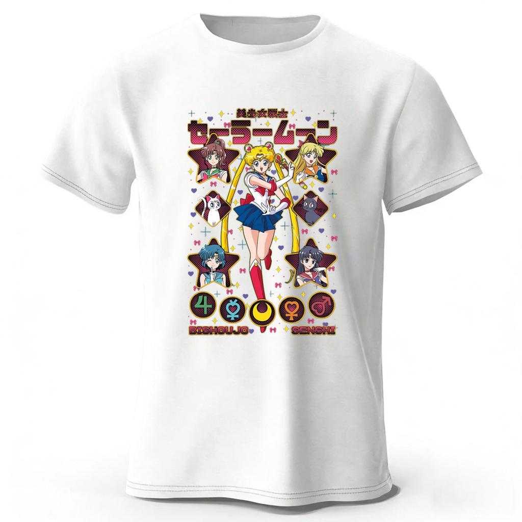 Летняя Новая Футболка Sailor Moon в Ретро Стиле из Чистого Хлопка Мужская Женская Повседневная Модная Удобная Большого Размера С Коротким Рукавом