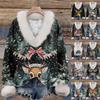 Women's Fashion Casual Christmas Printed Long Sleeve V-Neck Hair Pullover Top