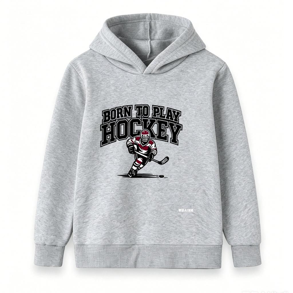 Kids Boys Girls 100% Cotton Crew Neck Short Sleeve T-Shirt, Born to Play Hockey Graphic Casual Tee for Ice Hockey Sport Loving Children, Soft Breathab