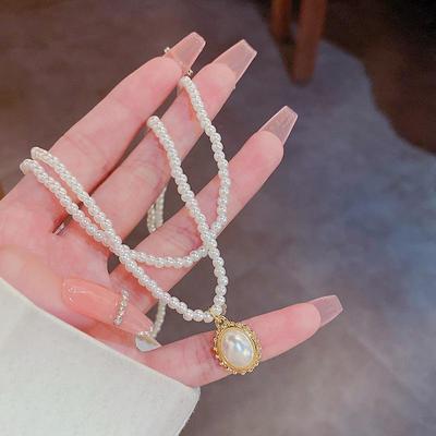 Корейское модное двухслойное жемчужное ожерелье - элегантная, универсальная, легкая роскошная ключичная цепочка для женщин