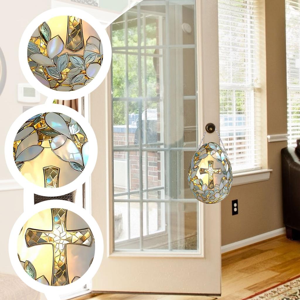 2dDecorative Easter Cross Egg Suncatcher, Stained Glass Window Hanging,