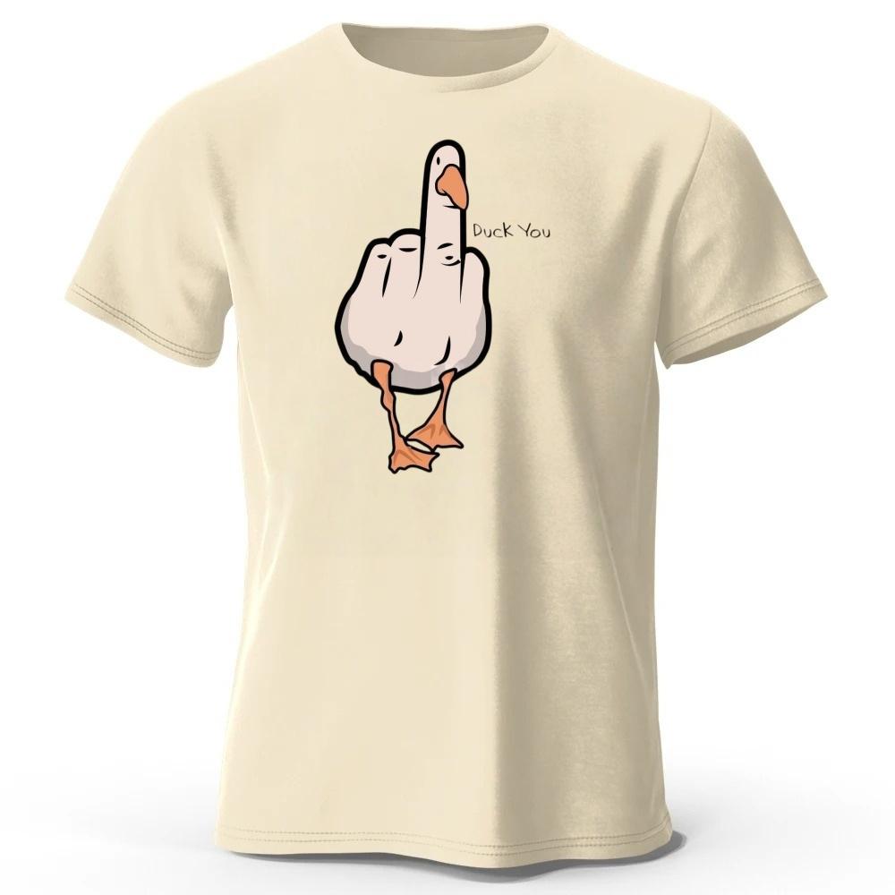 Mens Funny Middle Finger Duck Latest Pure Cotton Sports Short Sleeved Running Fitness Plus Size Loose Tshirt Street Daily Top