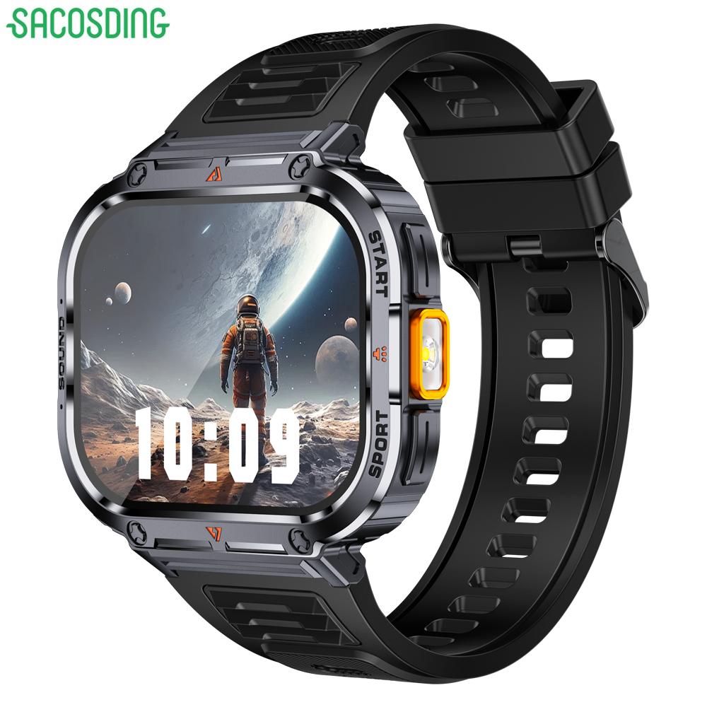 SACOSDING умные часы 2.0-дюймовый ультра большой экран светодиодный фонарик BT Calling AI Voice 400mAh мужские фитнес-спортивные трекеры умные часы