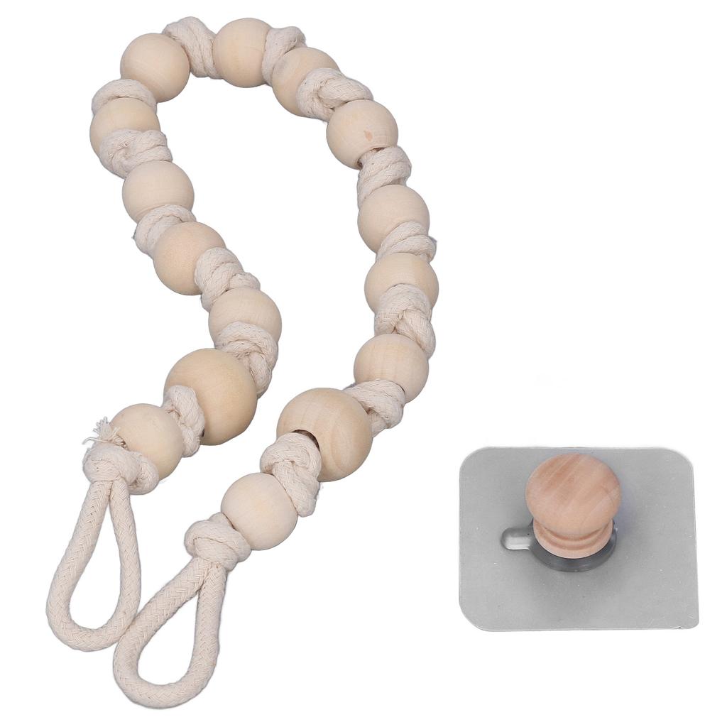 Boho Curtain Tiebacks Bohemian Style Durable Wood Rope Wide Application Curtain Holdbacks for Curtain Towel Paper Beige