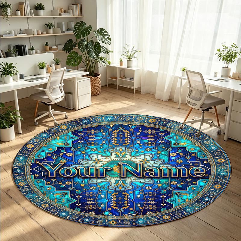 Mandala Ornament (509) Theme Round Crystal Velvet Rug Custom Name Text Personalized Floor Mat Home Decor Non Slip Crystal Carpet