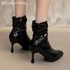 Кожаные женские ботильоны на высоком каблуке с острым носком, сексуальная дизайнерская обувь 2025 года, трендовая зимняя мода, новые туфли-лодочки в готическом стиле Botas De Mujer