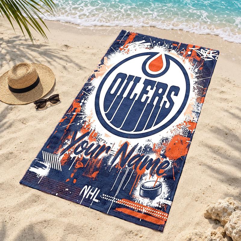 Edmonton Oilers Custom Name Beach towels also serve as bath towels summer essential a musthave for the outdoors the beach and the pool