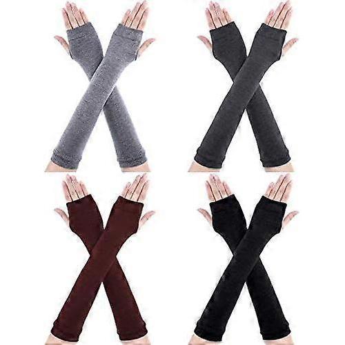 4 Pairs Arm Warmer Fingerless Gloves for Women Long Arm Sleeves Knitted Elbow Length Gloves Gothic Thumb Hole Gloves