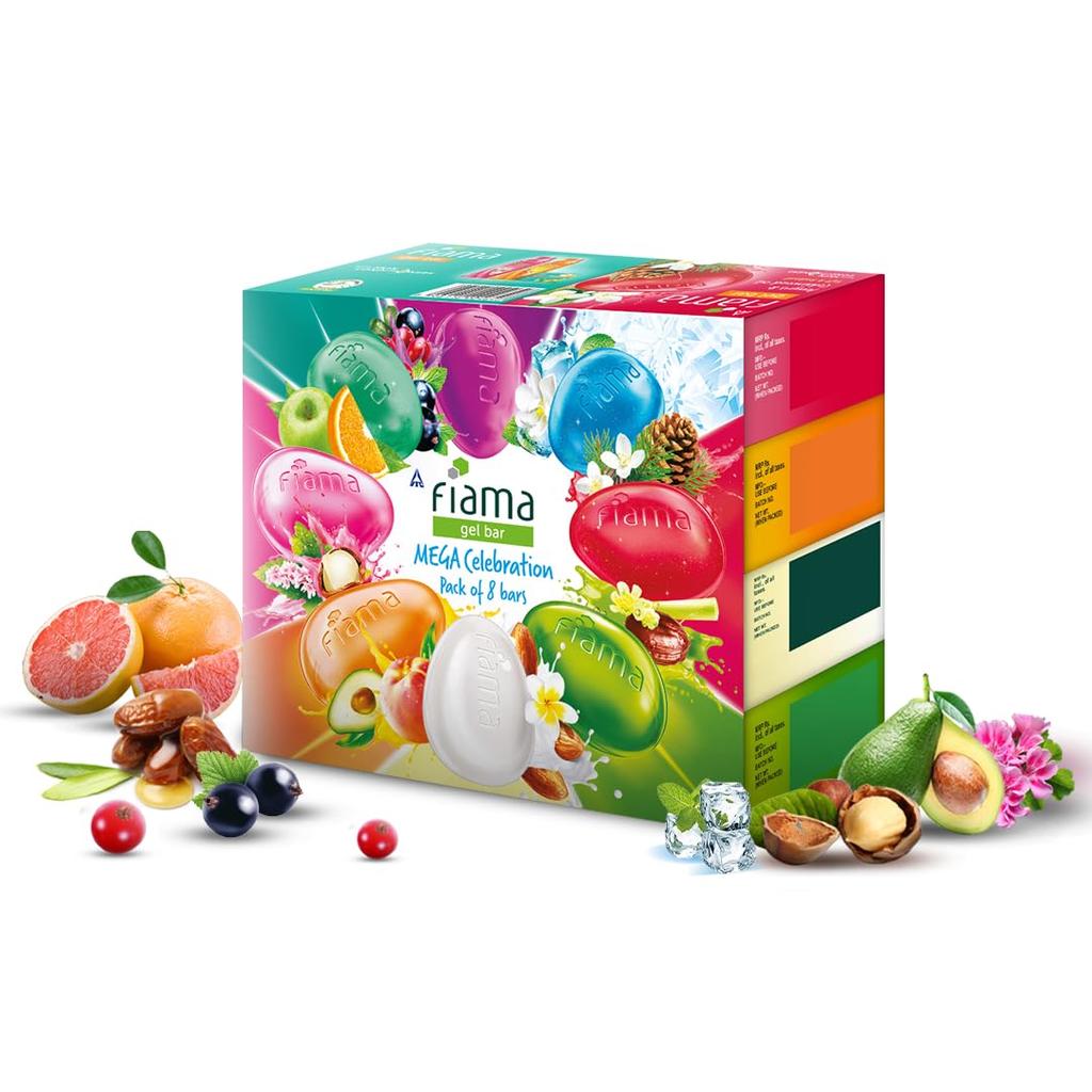 Гелевое мыло Fiama Mega Celebration Pack, С 8 уникальными гелевыми брусками, 1000 г (125 г - Упаковка из 8 шт.), с кондиционерами для кожи Для увлажненной кожи, Мыло для
