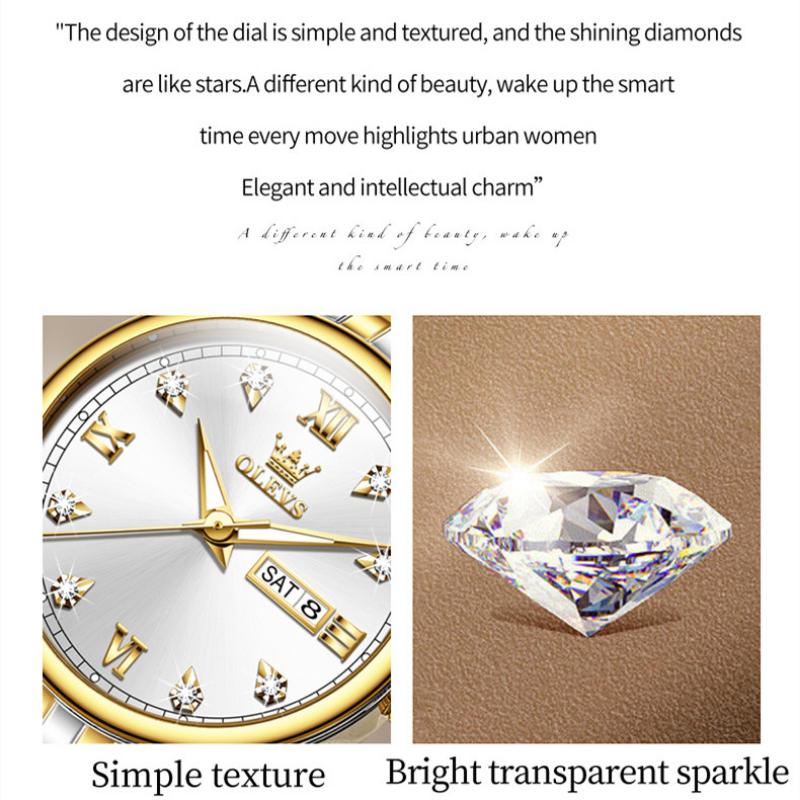 OLEVS Женские часы Модные часы Двухдневный календарь с ночным светом Водонепроницаемые кварцевые часы высокого класса