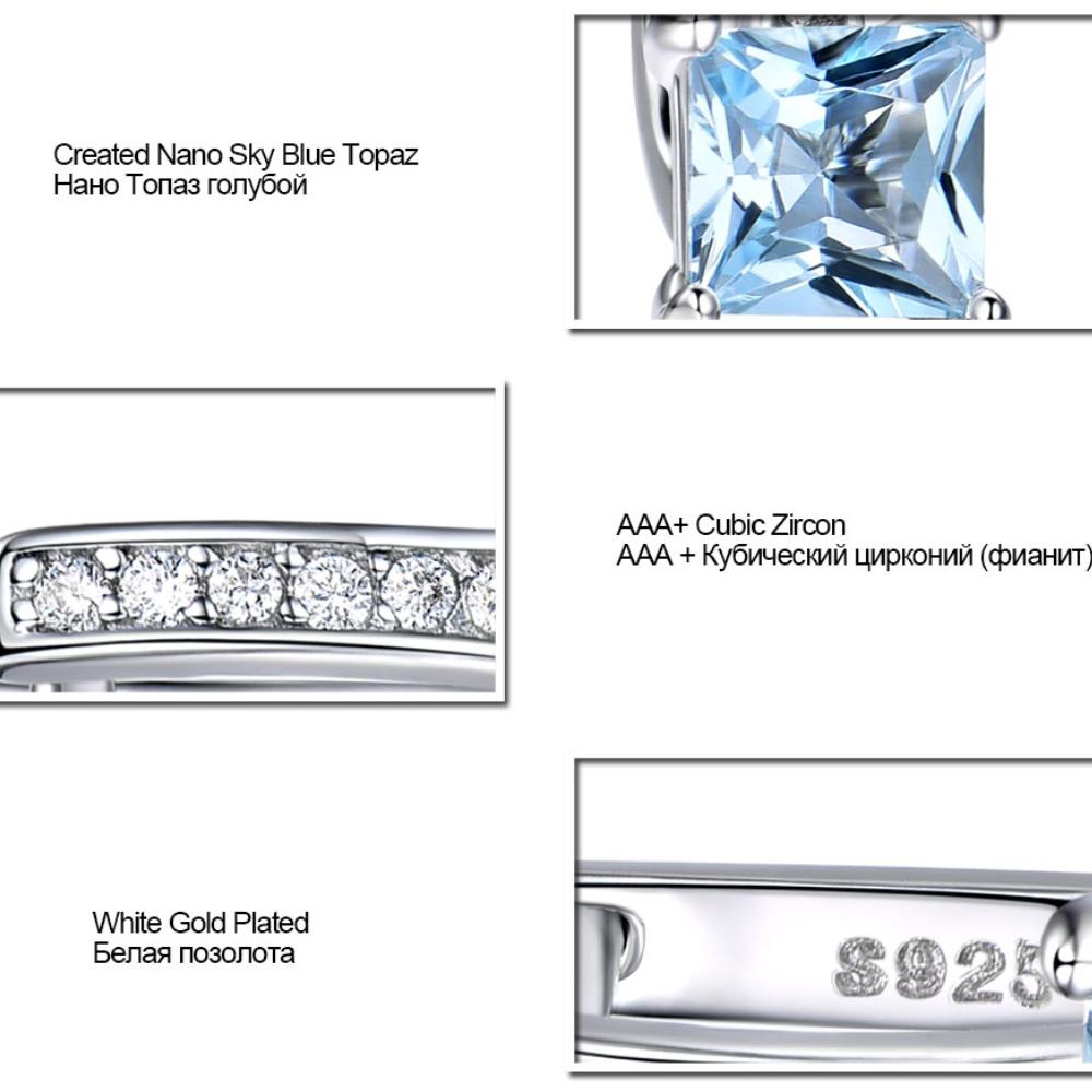 5 мм Nano Sky Blue Topaz Square 925 Sterling Silver Clip Earrings AAA White Round Zircon Women Earrings