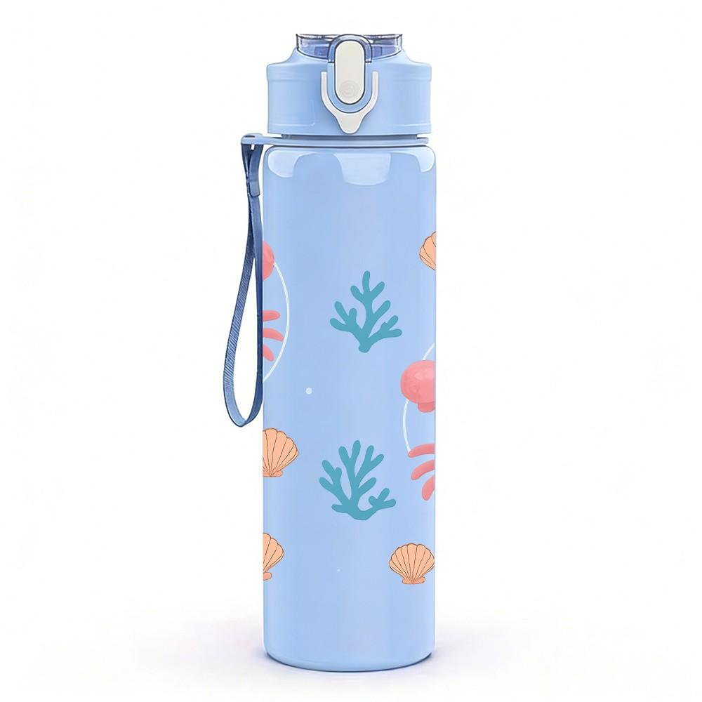 1PC Pink Crab Ocean Seamless Pattern 750ml Color Plastic Sports Water Bottle Leakproof Flip Straw Lid Suitable for Sports Office Home Use