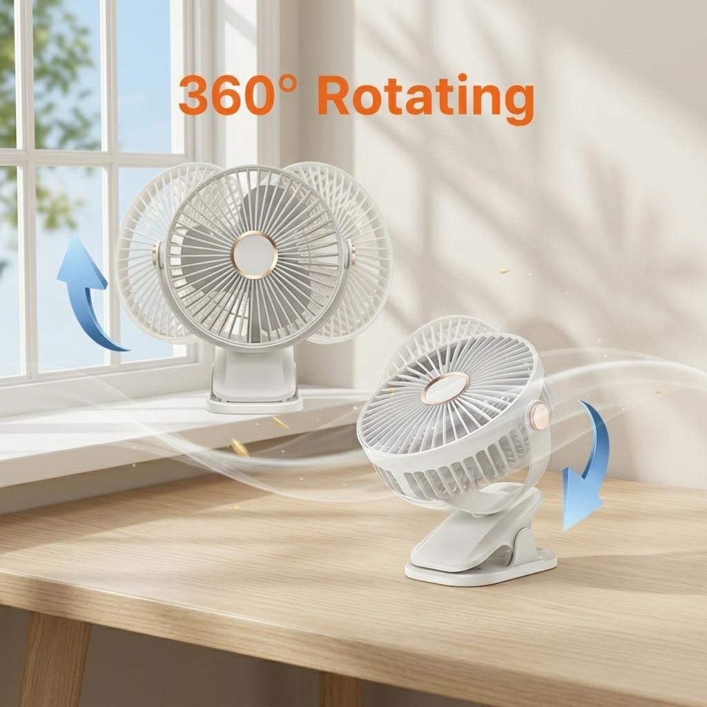 Custom Logo Portable Desktop Fan 5-Speed Stepless Adjustable Quiet Cooling Fan with LED Night Light for Office Home