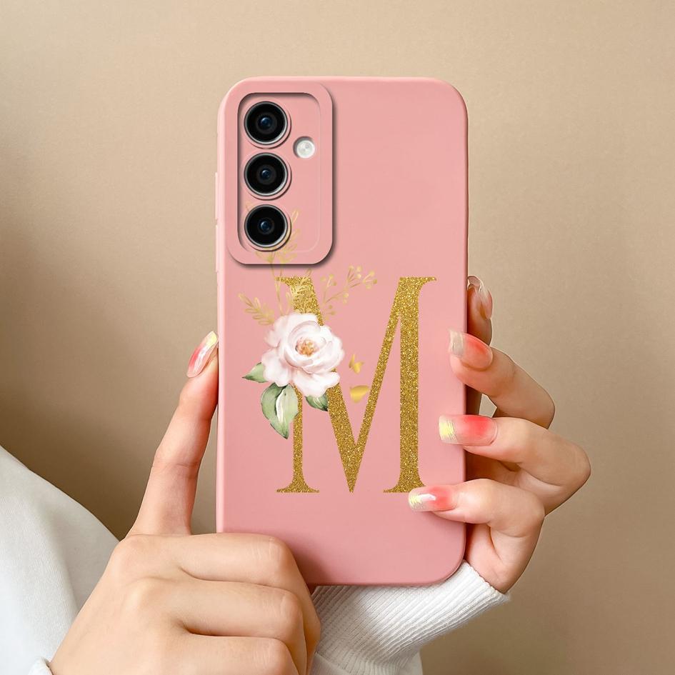 For Samsung Galaxy A35 F15 S24+ A15 S24 Ultra M15 A55 Back Cover Popular Flower Letters Cases Screen Protector Anti Drop Luxury Phone Bags For Samsung