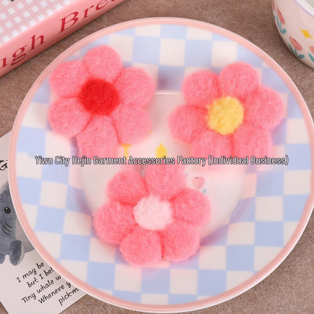 Colorful Handmade Six-Petal Flower Hair Clip - Cute Plush Cartoon Hair Accessory