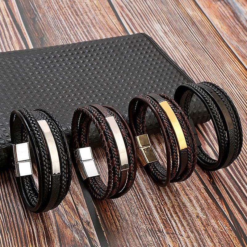 Hand-Woven Leather Bracelet Men Fashion Multi-layer Design Bracelet For Men Jewelry Gift