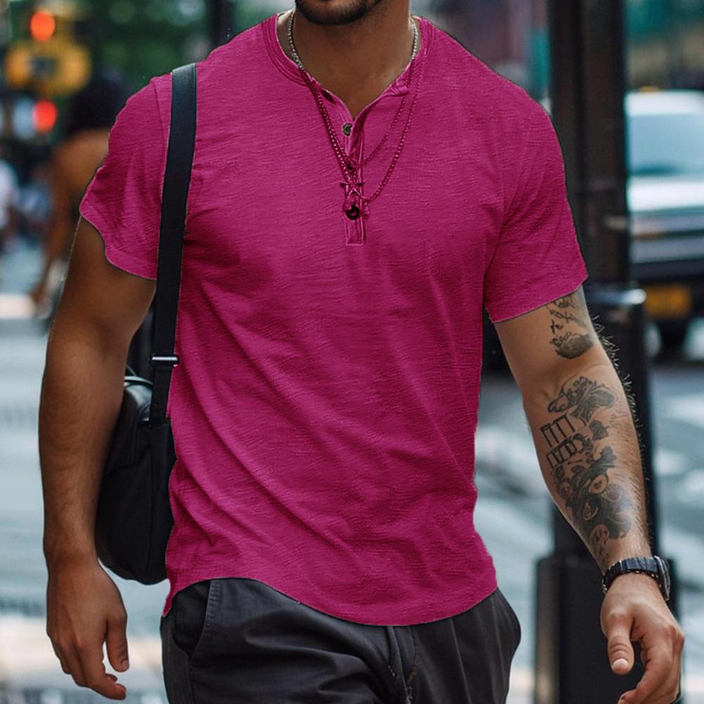 Мужская летняя хлопковая футболка с короткими рукавами, однотонная рубашка Henry, облегающие футболки для мужчин