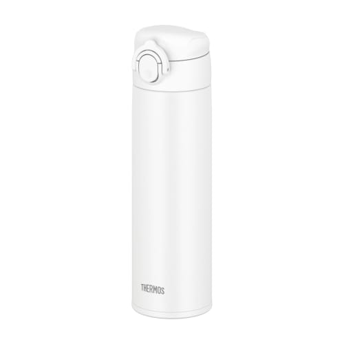 Dishwasher-Safe Model: Thermos Vacuum Insulated Portable Mug, 500ml, White. All parts and body are dishwasher-safe. One-touch opening, stainless steel