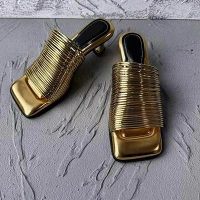 Дизайнерские женские шлепанцы летние с квадратным носком на шпильке, модные повседневные полушлепанцы для женщин, дизайнерские шлепанцы Sandalias Mujer