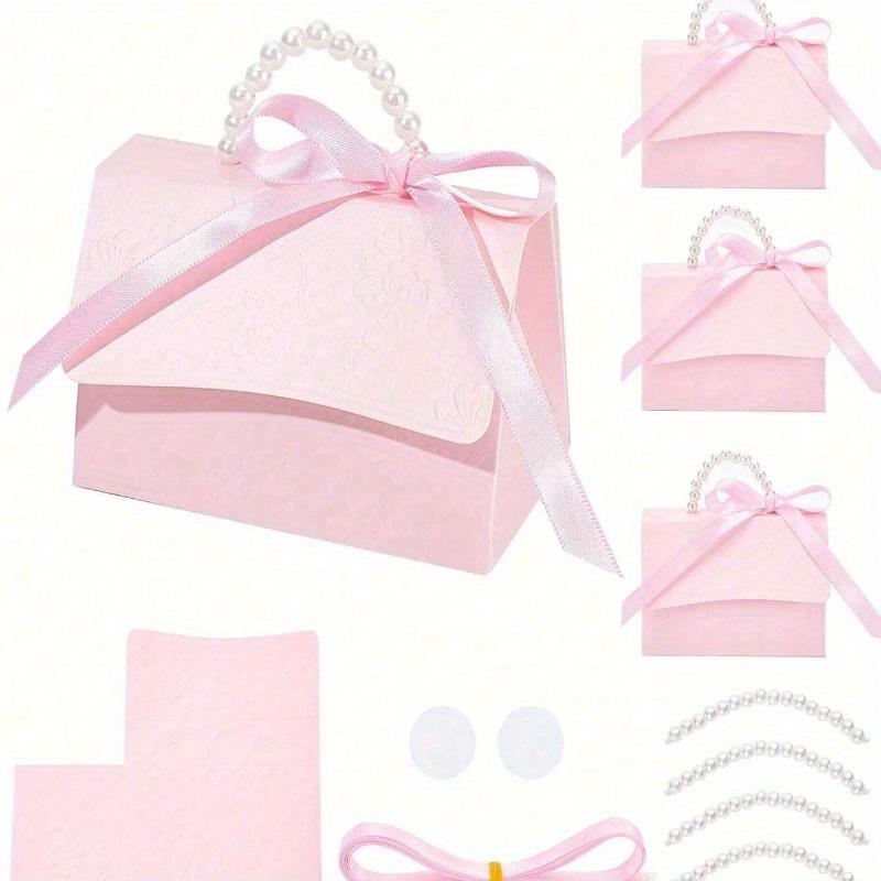 Простой подарочный пакет для вечеринки, бумажная подарочная коробка с ручкой-жемчужиной, изысканная розовая упаковочная коробка для подарка на День святого Валентина, свадебного подарка