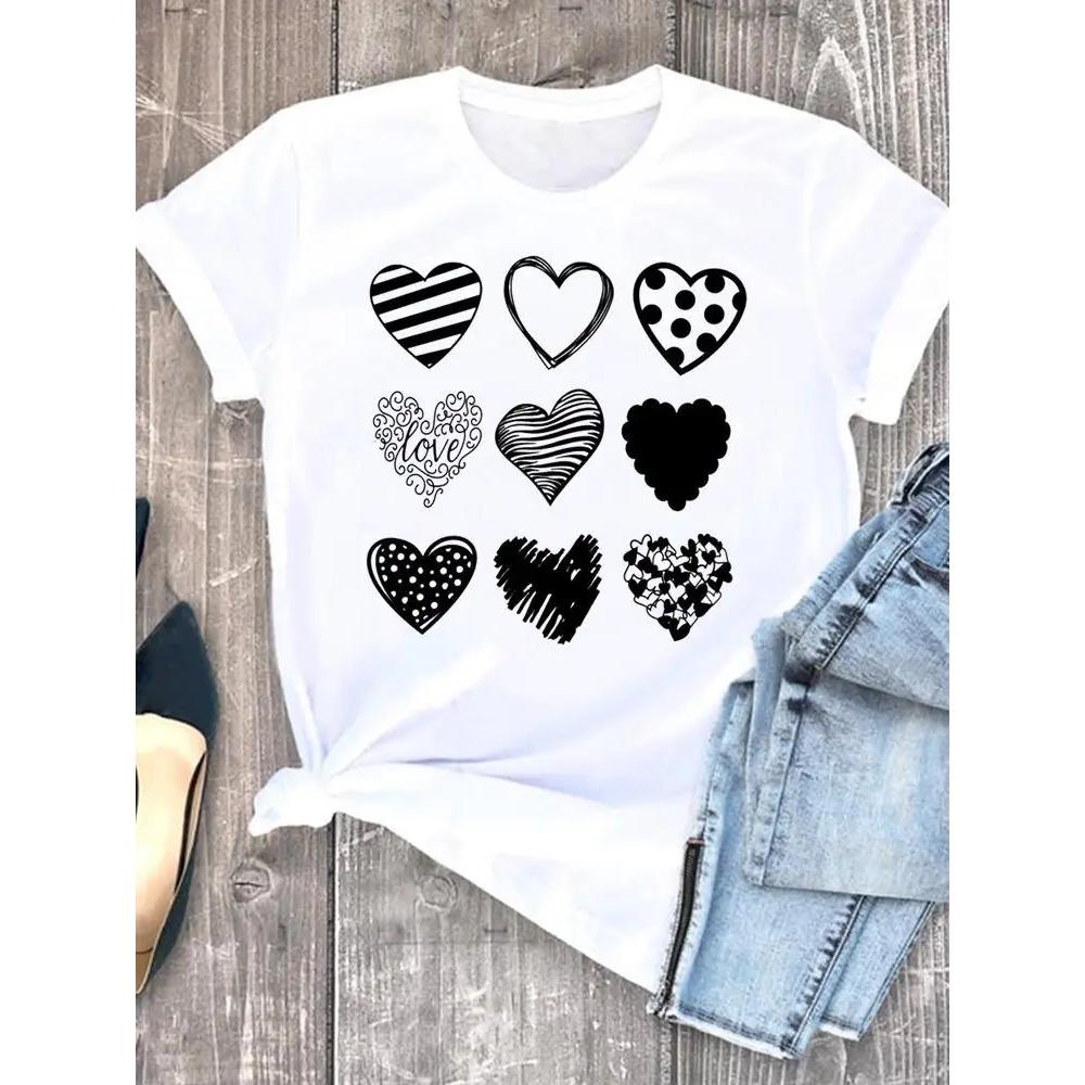 Леопардовый узор с сердечком для женщин, летняя милая модная футболка для девочек, повседневная футболка с коротким рукавом, милая женская футболка, одежда