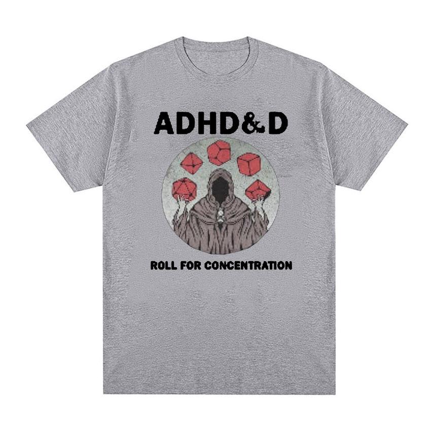 ADHD&D Roll For Concentration Забавная графическая футболка Женская унисекс Ретро мода Готическая одежда Футболки Повседневная хлопковая футболка большого размера