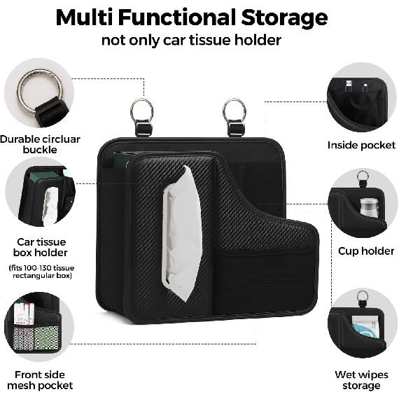Car Tissue Holder,Back Seat Organizer With Cup Holder,Multifunctional Car Headrest Seat Back Storage,Large Tissue Box Cover Fit For 100-130 Regular