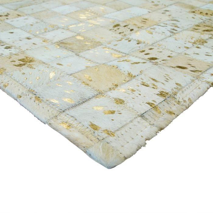 Tapis salon en cuirs recyclés blanc doré 160x230
