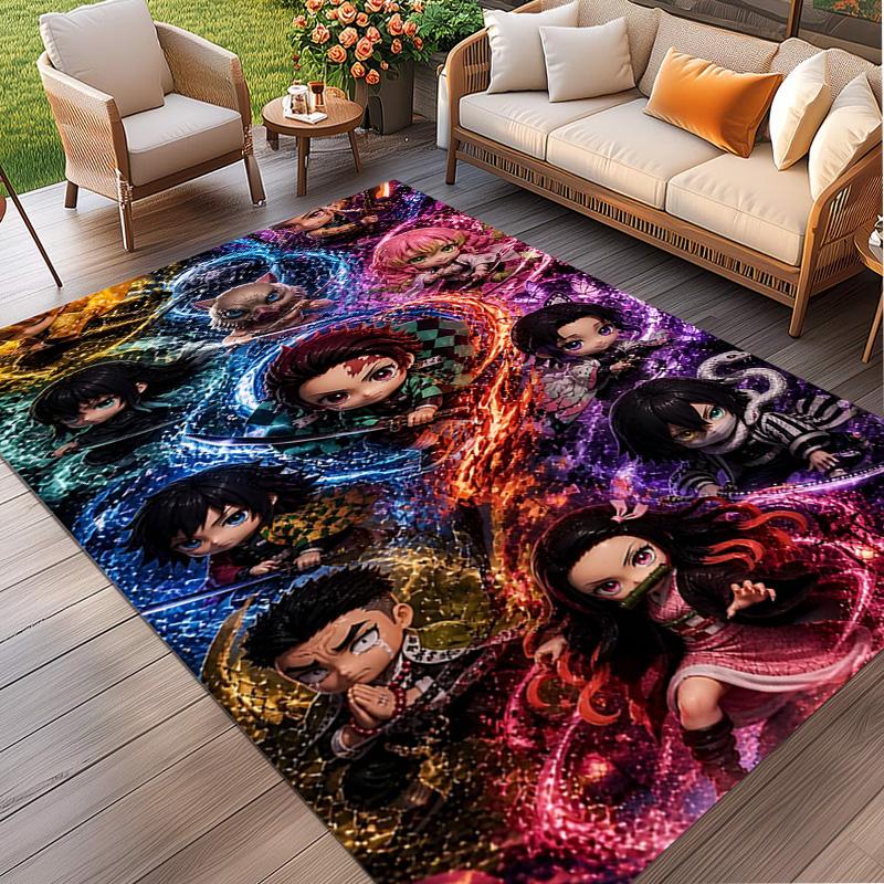 Demon Slayer Print Rug, Washable Floor Carpet, For Entryway Dorm Laundry Room Office Study, Home Decor Birthday Christmas Gift