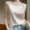 Yousheng Women Summer Vest Round Neck Sleeveless Smooth Satin Vest Regular Fit Tank Tops Casual Camisole Clubs Daily Wear