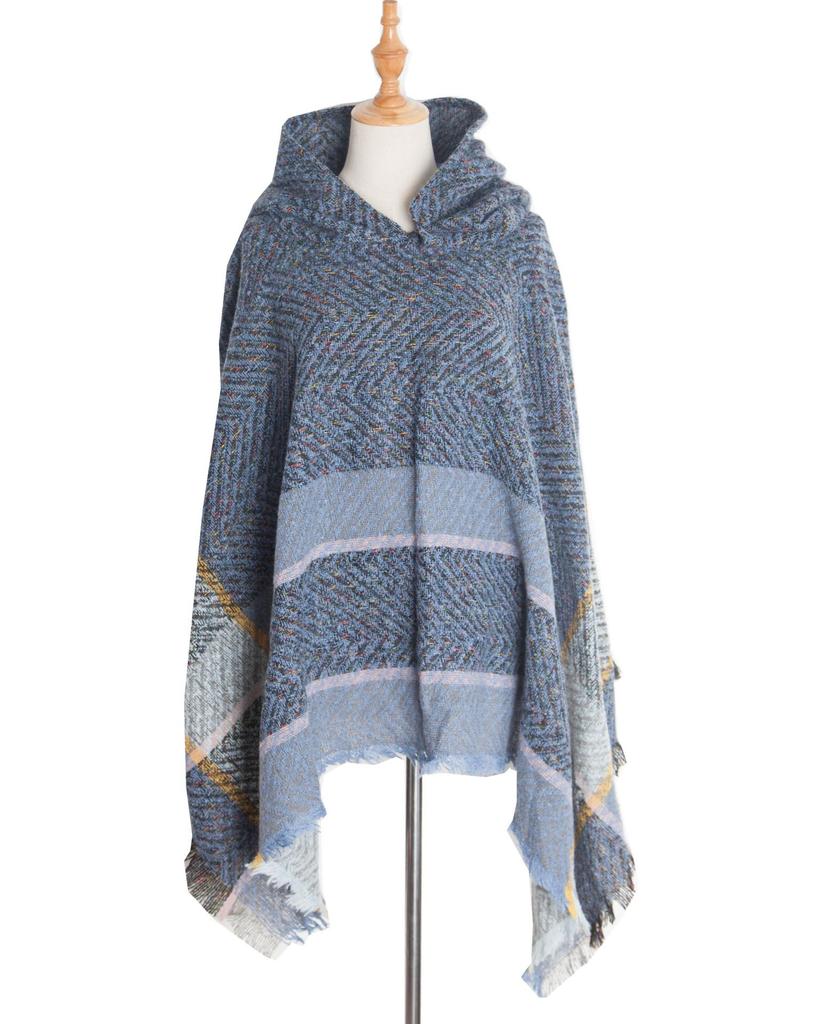European & American Herringbone Women's Hooded Poncho Pullover (Spring, Autumn, Winter Collection)