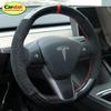 Full Soft Black Suede Car Steering Wheel Cover for Tesla Model 3 Y 3P YP 2017 2018
