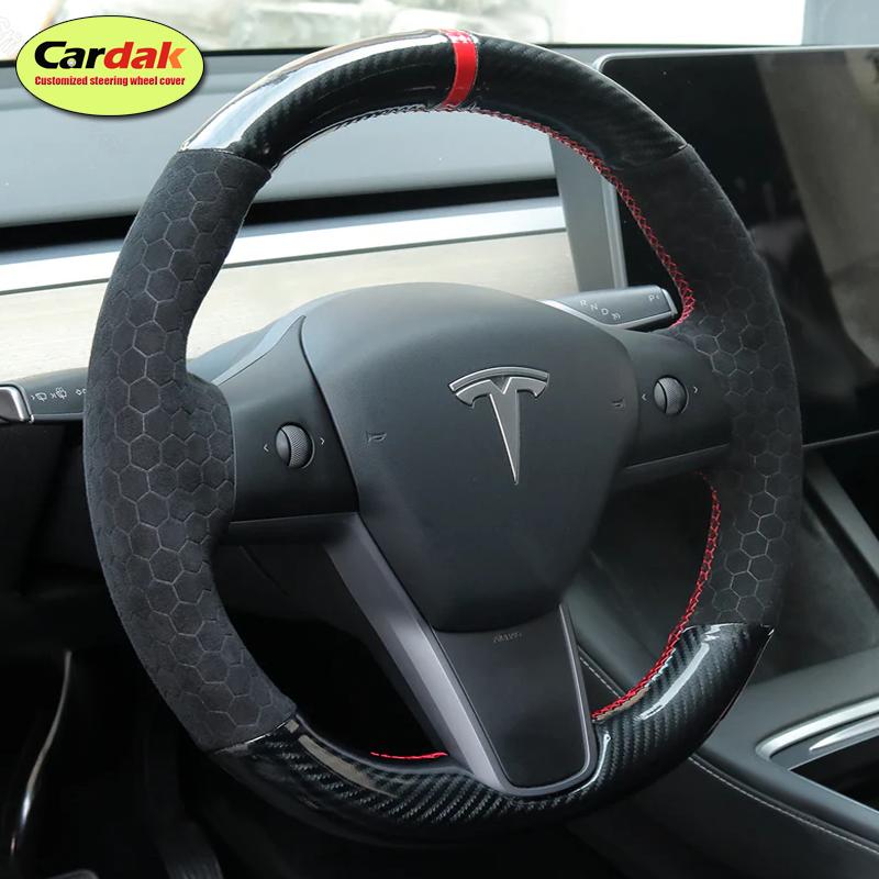 Full Soft Black Suede Car Steering Wheel Cover for Tesla Model 3 Y 3P YP 2017 2018