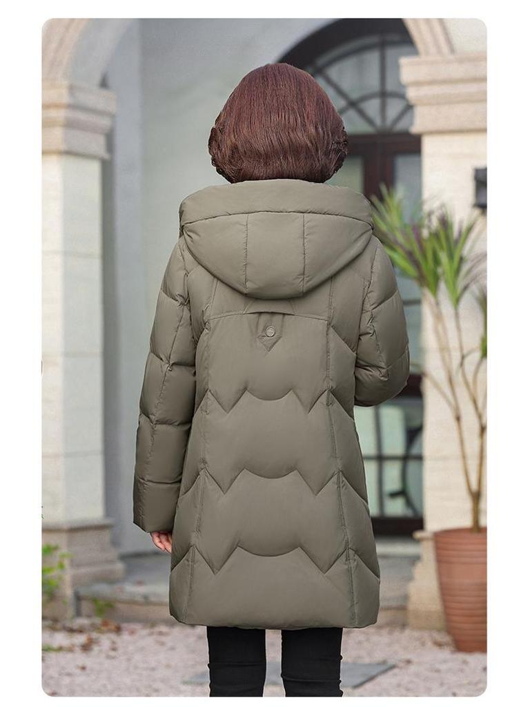 Женская удлиненная пуховая куртка с капюшоном - Теплое зимнее пальто из пуха белой утки для мам среднего возраста (2025)