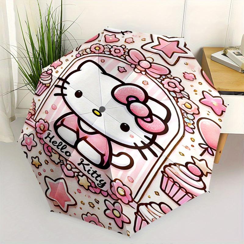 Hello Kitty,Kawaii Automatic Folding Umbrella-Simple 8-Rib Design, Bright Cartoon Pattern, Durable Iron Frame, Suitable For Travel, Outdoor,