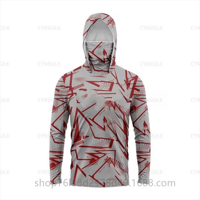 Outdoor sunscreen clothing, ice silk long-sleeved fishing clothing, quick-drying breathable hoodie, face towel, integrated mosquito-proof clothing