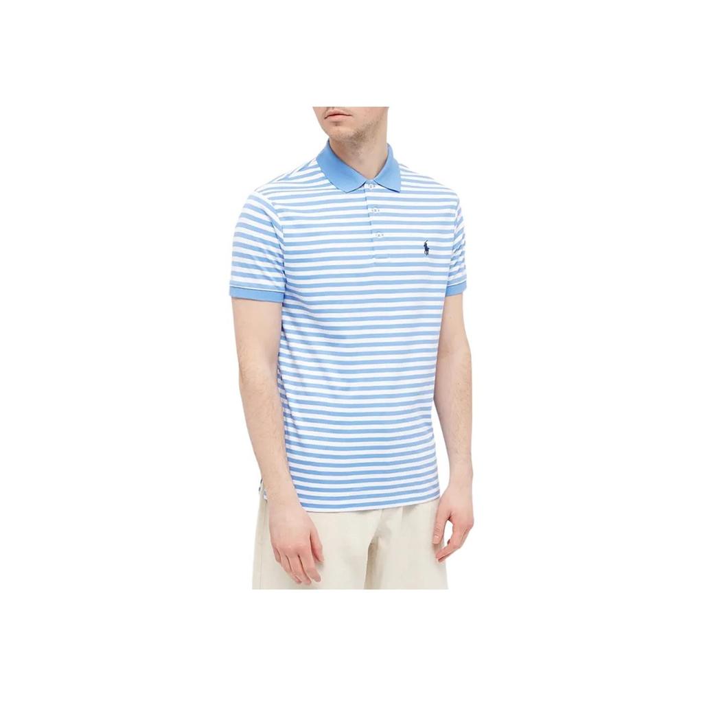 Polo Ralph Lauren SS22 Color Block Striped Logo Вышитая рубашка поло с коротким рукавом Мужские топы Синий 710830550-002