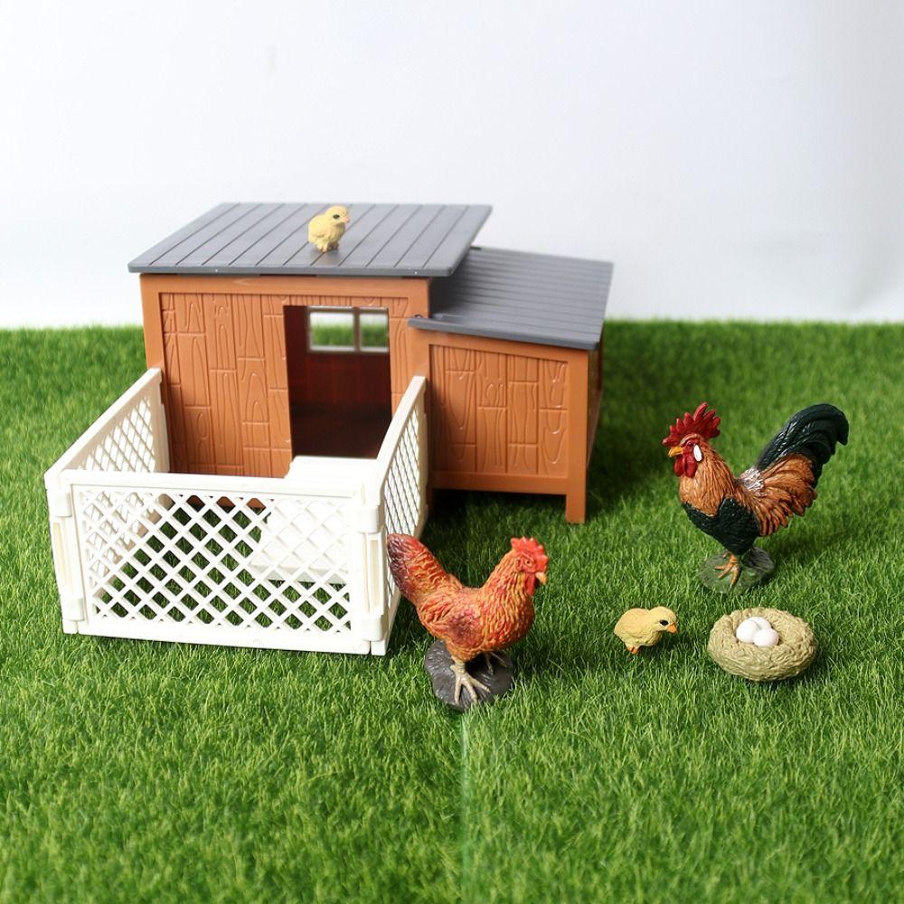 Cute Animal Farm Henhouse Model Chicken Rabbit Ranch Model Toy Playset For Kids