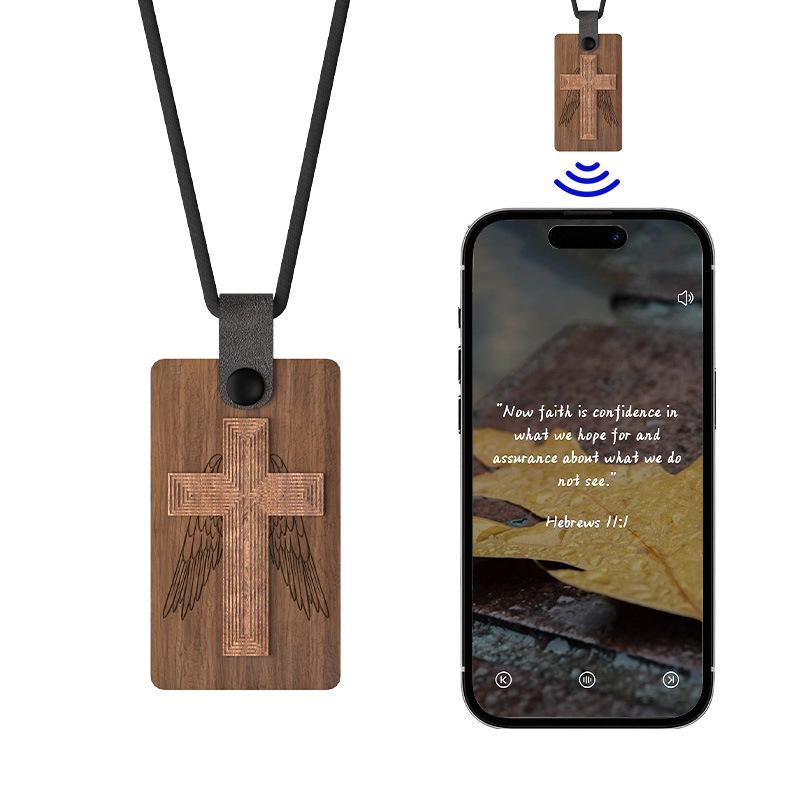 Персонализированный деревянный кулон-крест NFC с переходом по URL