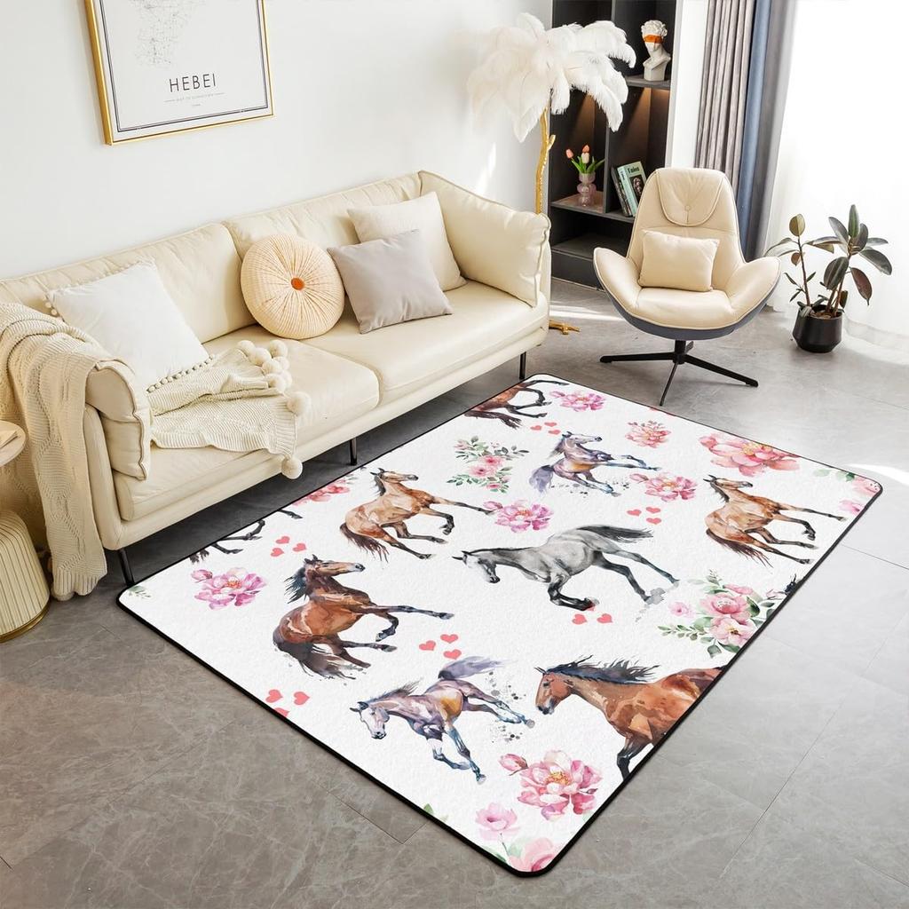 Erosebridal Highland Cow Area Rug 5x7 Highland Cattle Rug Cute Cow Flower Decorative Rug for Kids Boys Girls Teens Western Cowboy Accent Rug