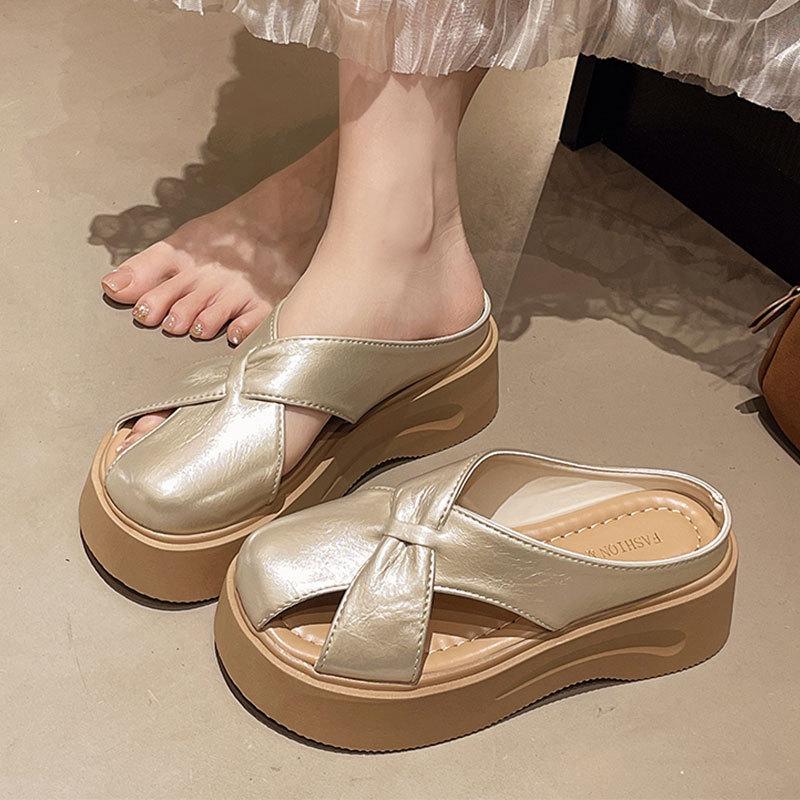 Полые и дышащие серебристые шлепанцы с толстой подошвой, женская юбка, шлепанцы на одном педале, ленивые и крутые, женские летние