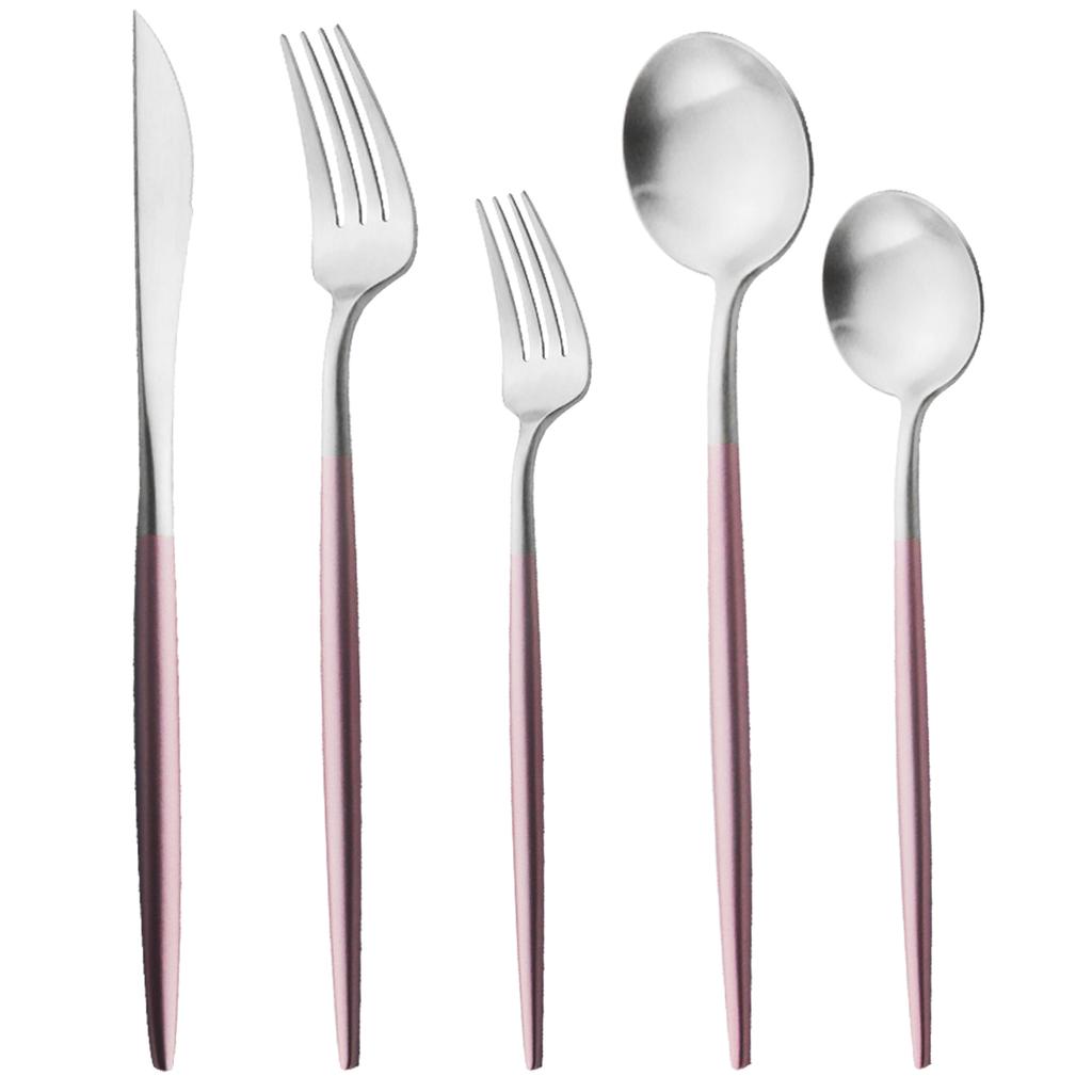 5 шт., матовая круглая ручка, серебро 18/10, набор столовых приборов из нержавеющей стали, нож, вилка, ложка, посуда, набор столовых приборов