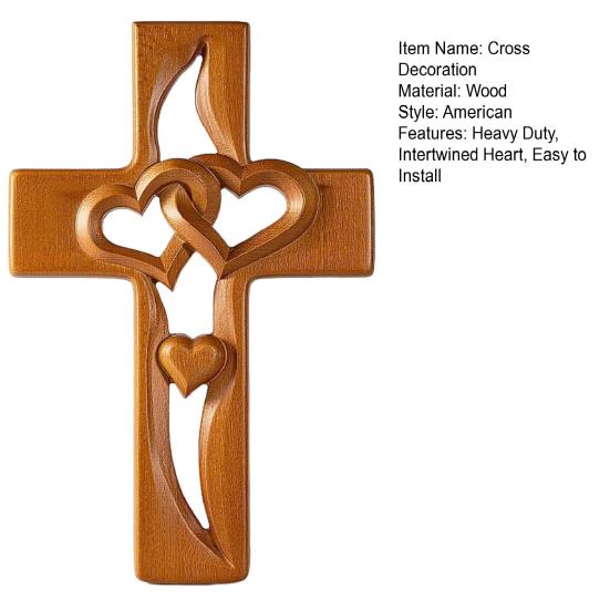 Intertwined Heart Cross Wall Decoration Handmade Wooden Double Hollow Love Heart Faith Prayer Cross Home Office Wall Art Ornament