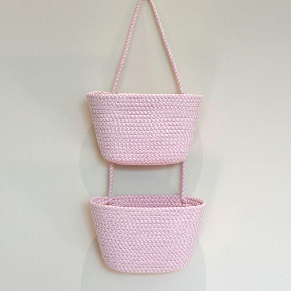 Handwoven Wall Mount Organizer 2/3 Layered Rope Woven Basket Hanging Storage Basket Living Room