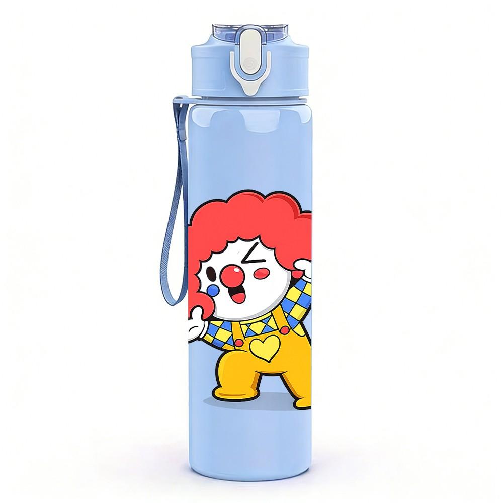 1PC Clown Cartoon Character 750ml Color Plastic Sports Water Bottle Leakproof Flip Straw Lid Suitable for Sports Office Home Use
